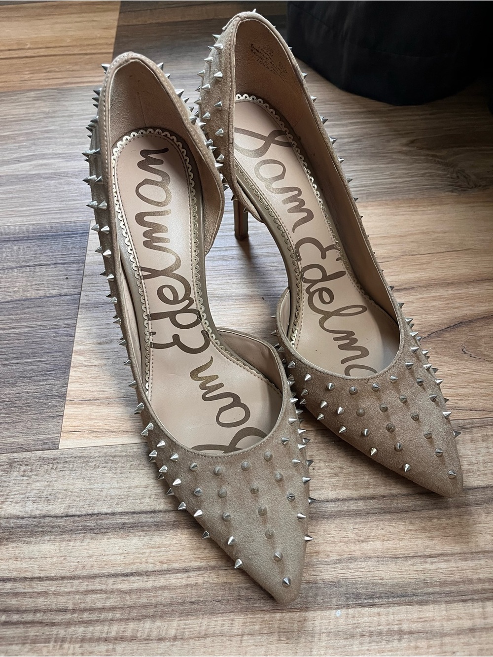 Sam Edelman Nude Suede Pointed Spike Pumps